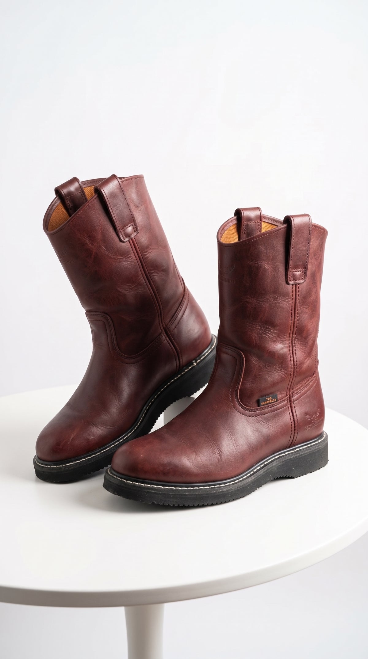 Los Altos Men’s Burgundy Grasso Nappa Leather Work Boots, Pull-On Western Work Boots – Botines Para Hombre