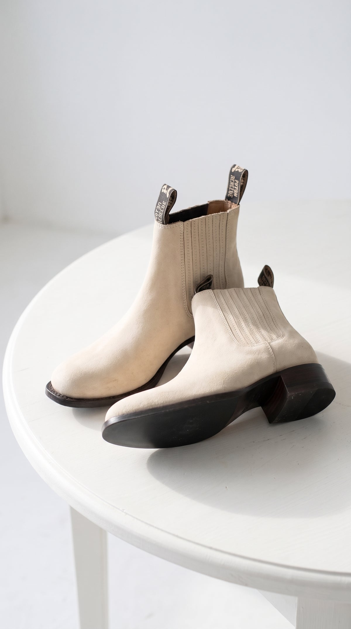 Men’s Hueso Bone White Charro Ankle Boots, Square Toe Western Leather Botines Para Hombre