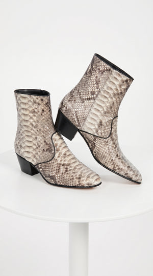 Los Altos Men’s Natural Python Skin Ankle Boots 635749, Exotic Snakeskin Western Dress Boots with Pointed Toe
