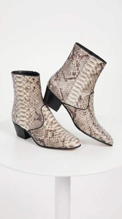 Los Altos Men’s Natural Python Skin Ankle Boots 635749, Exotic Snakeskin Western Dress Boots with Pointed Toe