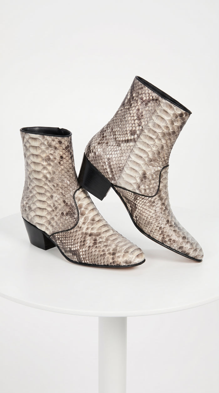 Los Altos Men’s Natural Python Skin Ankle Boots 635749, Exotic Snakeskin Western Dress Boots with Pointed Toe
