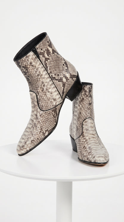 Los Altos Men’s Natural Python Skin Ankle Boots 635749, Exotic Snakeskin Western Dress Boots with Pointed Toe