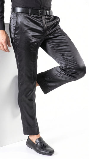 Men’s Black Shiny Dress Pants, Modern Formal Party Pants for Prom and Special Events