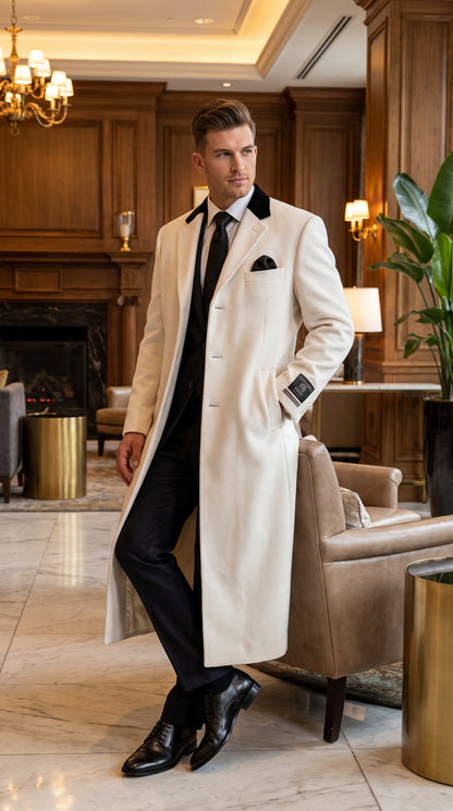 XXIOTTI Men’s White Big & Tall Cashmere Blend Full-Length Top Coat – Formal Overcoat