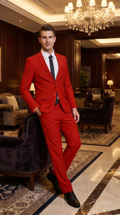Men's Red Wool Suit Separates – Mix and Match 2-Piece Suit, Classic Two-Button Formal & Wedding Suit for Men