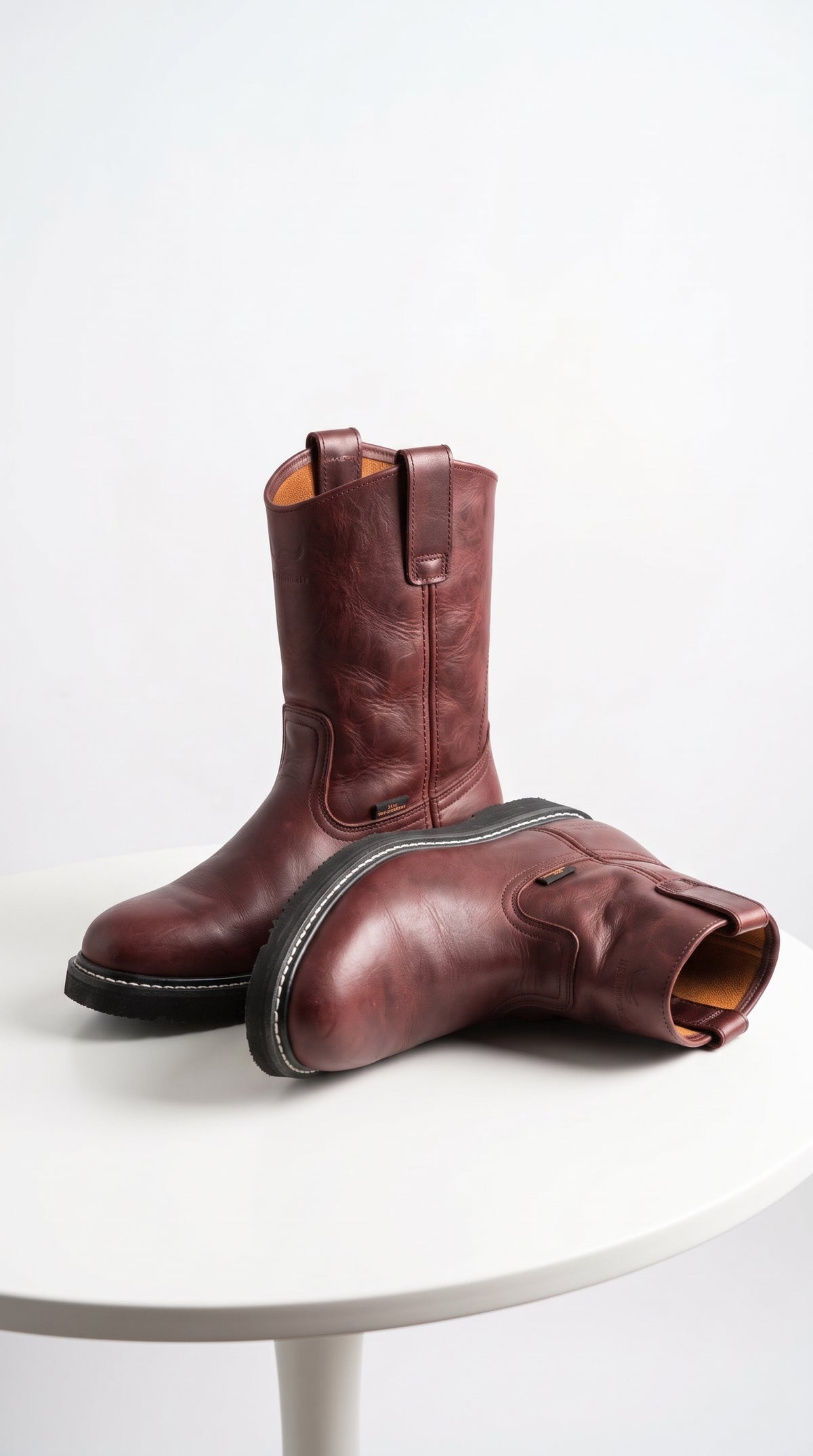 Los Altos Men’s Burgundy Grasso Nappa Leather Work Boots, Pull-On Western Work Boots – Botines Para Hombre