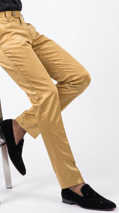 Men’s Gold Sateen Shiny Dress Pants, Formal Slim Fit Party and Prom Pants