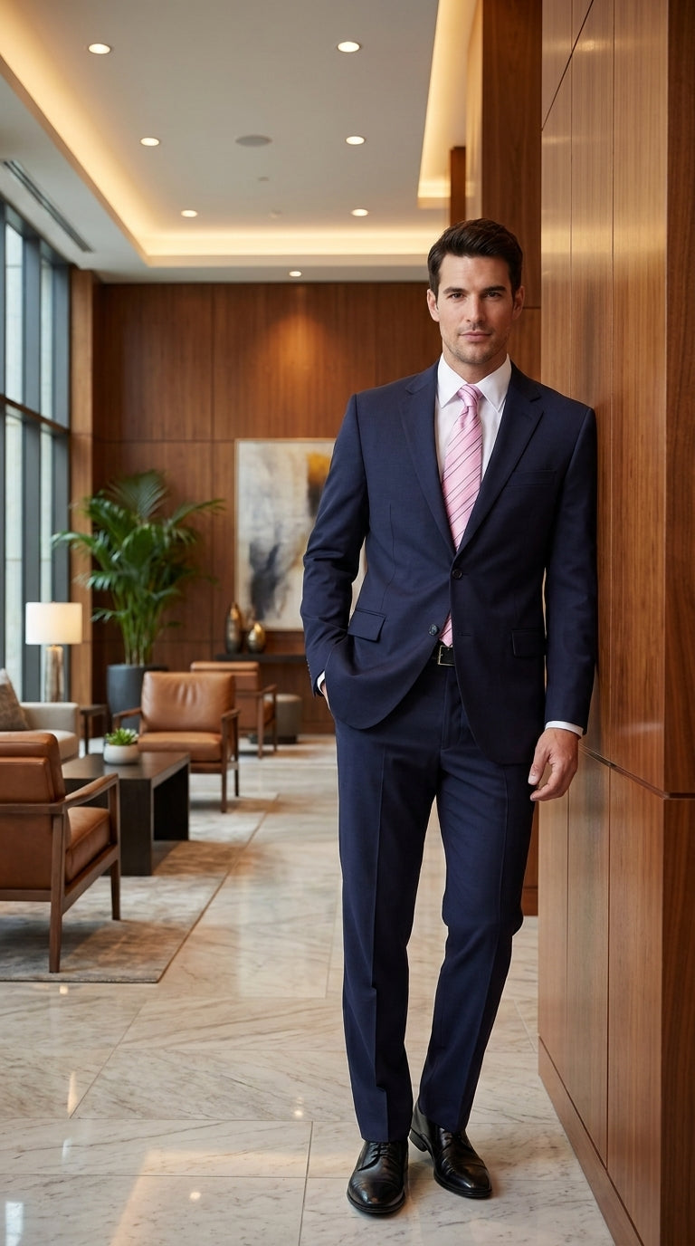 Men’s Dark Navy Blue 2-Piece Suit – Two Button Notch Lapel Jacket with Flat Front Pants