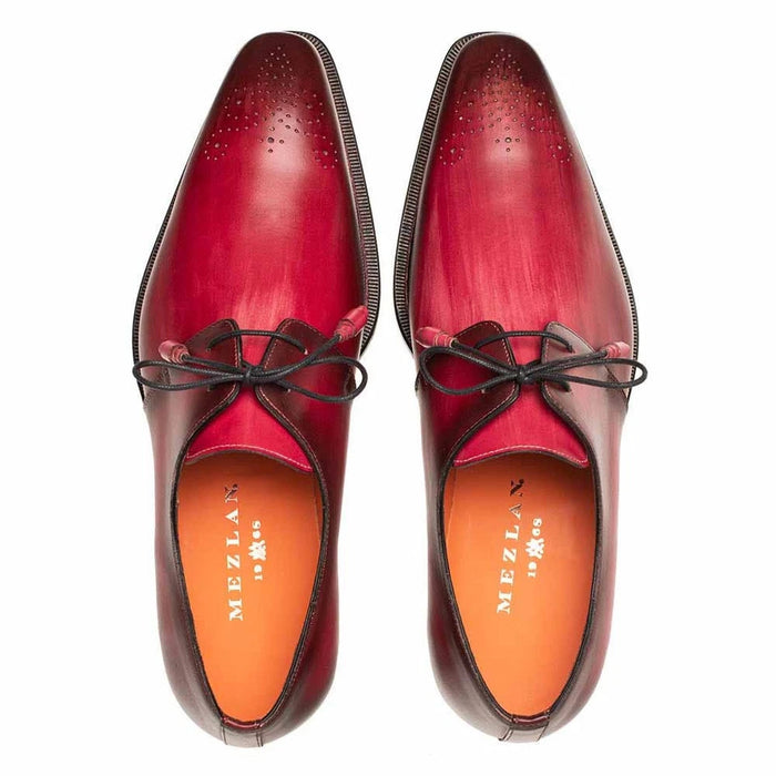 Mezlan Men's Principe Derby Shoes – Burgundy & Rust Patina Leather (Size 11)
