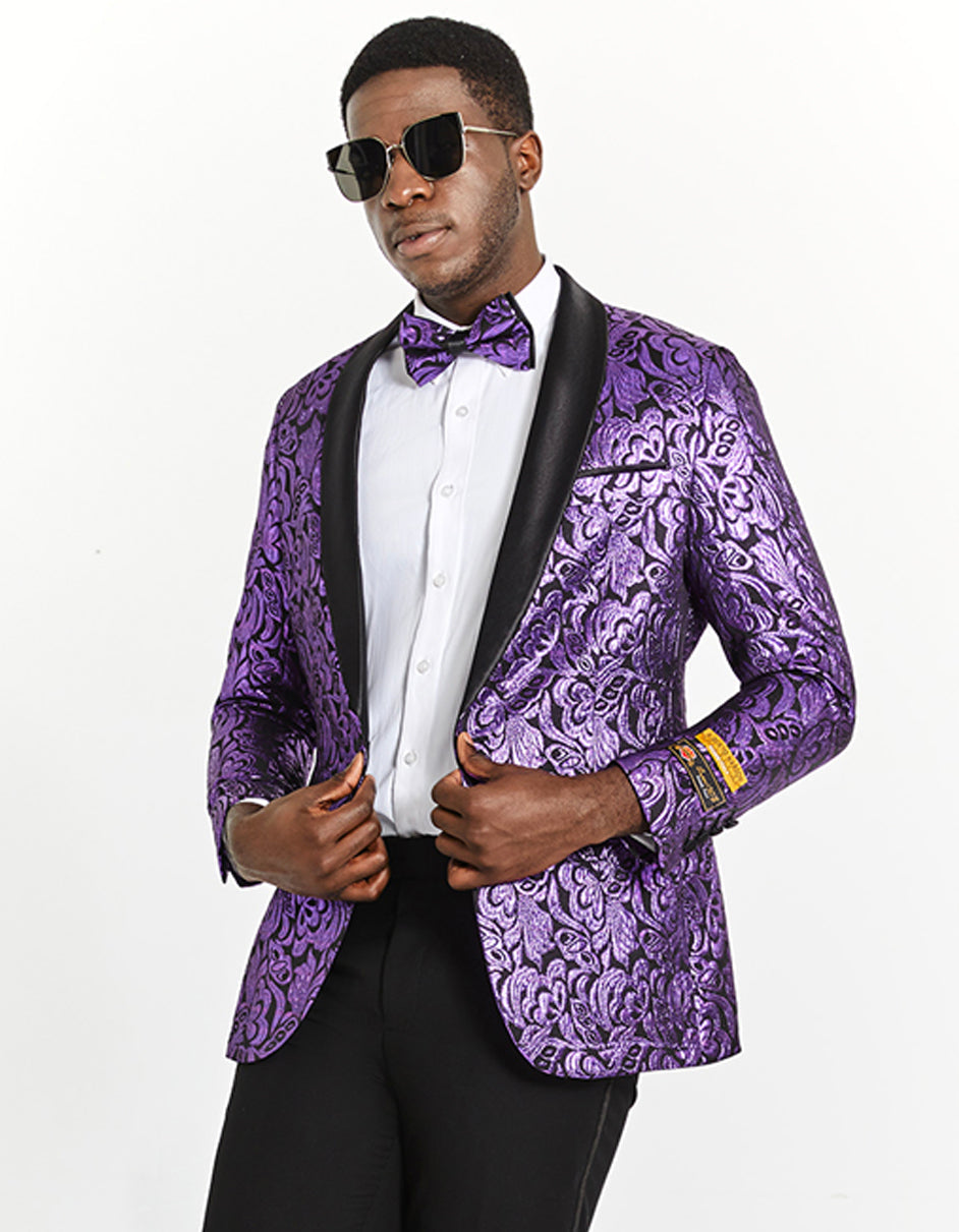 Amazing Purple Black Velvet Shawl Lapel Blazer For Men's Prom Smoking Wears