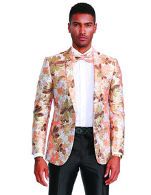 Mens Paisley Shawl Prom Tuxedo Blazer in Peach Prom Tuxedos