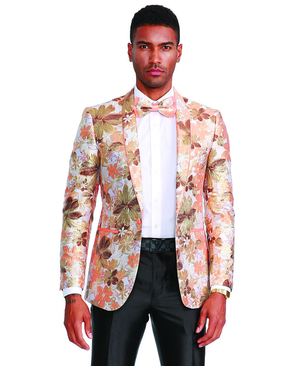 Mens Paisley Jeweled Shawl Prom Tuxedo in Blush Pink