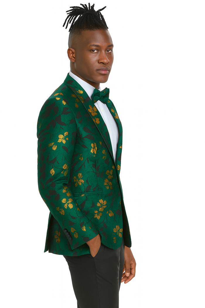 Men's slim fit hunter green and gold paisley prom and wedding tuxedo jacket - Image 4