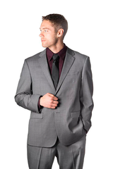 Prontomoda Sharkskin Medium Grey Suit Modern Fit