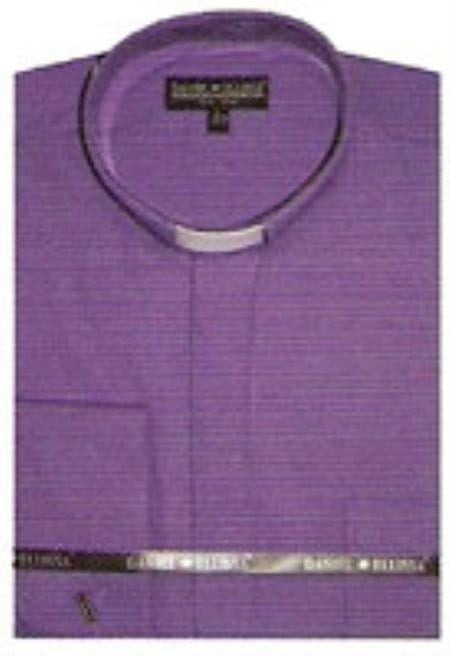 Men's mandarin collarless Preacher Round Style purple shirt ~ Poly&cotton fabric dress Men's Dress Shirt