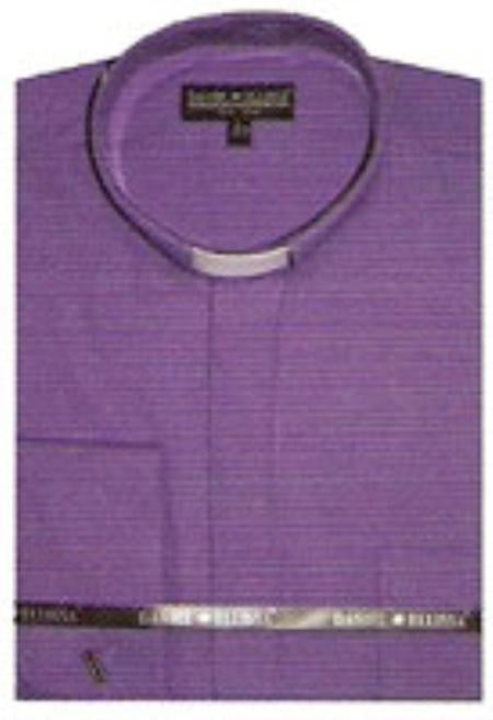 Men's mandarin collarless Preacher Round Style purple shirts~Poly&cotton fabric dress Men's Dress Shirt