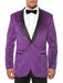 Purple Men'S 1 Button Shawl Lapel Black Velvet Velour Men'S Blazer Jacket With Sheen Two Toned With Black