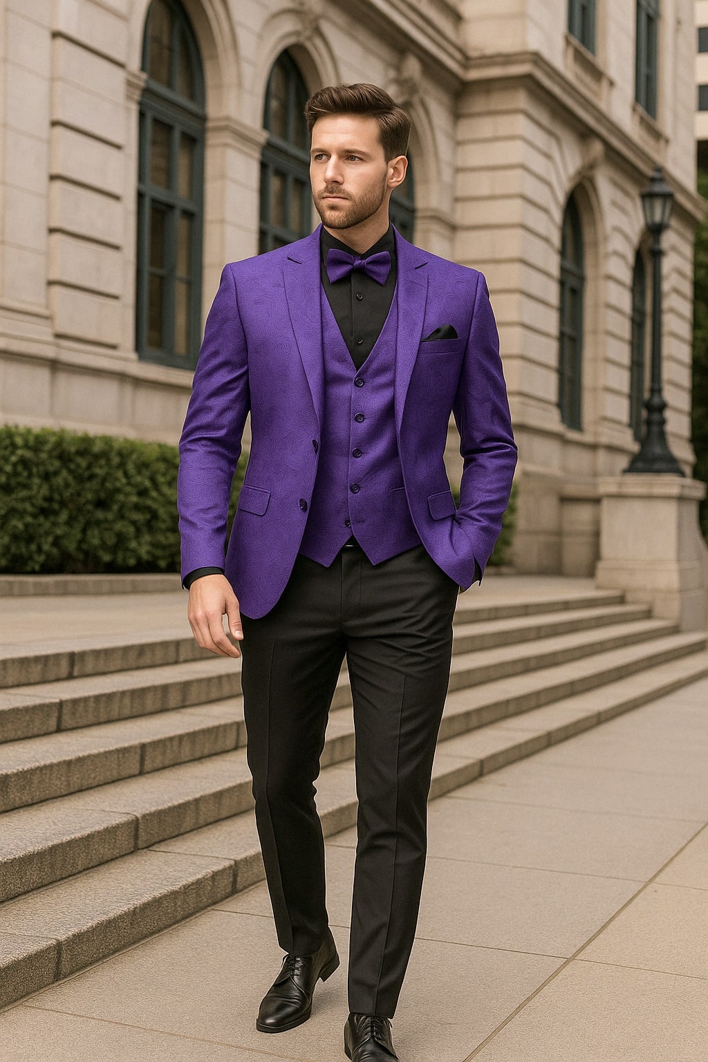 Mensusa Men's Purple Paisley Tuxedo Suit 3-Piece Set | MensUSA Formal Wear