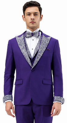 Purple Prom Tuxedo - Perfect Wedding Suit Vested Rhinestone Lapelled