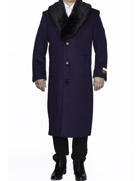 Mens Overcoat Mens Purple 3 Buttons Dress Coats - Three Quarter 34 inch length