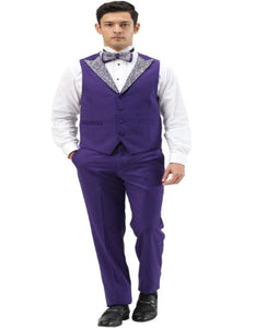 Purple and Silver Prom Tuxedo - Perfect Wedding Suit Vested rhinestone sequin Lapelled