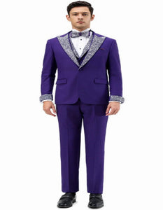 Purple and Silver Prom Tuxedo - Perfect Wedding Suit Vested rhinestone sequin Lapelled