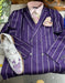 Mens Double Breasted Blazer Suit Jacket - Bold Pinstripe Sport Coat in Purple and White Pinstripe