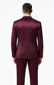 Men's Purple Satin Skinny Fit 3 Piece Tazzio Suit with Double Breasted Vest and Peak Lapel Jacket