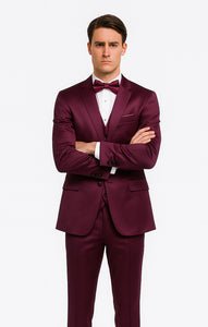 Men's Purple Satin Skinny Fit 3 Piece Tazzio Suit with Double Breasted Vest and Peak Lapel Jacket - Image 2