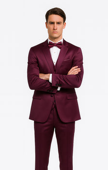 Men's Purple Satin Skinny Fit 3 Piece Tazzio Suit with Double Breasted Vest and Peak Lapel Jacket - Image 2