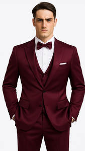 Men's Purple Satin Skinny Fit 3 Piece Tazzio Suit with Double Breasted Vest and Peak Lapel Jacket
