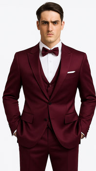 Men's Purple Satin Skinny Fit 3 Piece Tazzio Suit with Double Breasted Vest and Peak Lapel Jacket - Image 8