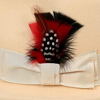 Gangster 100% Australian Wool Crushable Mens Fedora Hat - Removable Feather Gangster  Tan Mens Fedora Hat