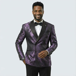Purple Jacquard Prom Tuxedo Jacket – Double-Breasted Satin Peak Lapel