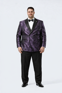 Purple Jacquard Prom Tuxedo Jacket – Double-Breasted Satin Peak Lapel