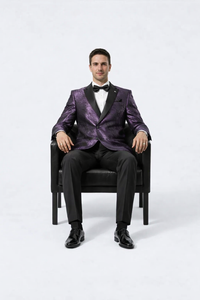 Purple Jacquard Prom Tuxedo Jacket – Double-Breasted Satin Peak Lapel