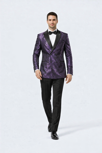 Purple Jacquard Prom Tuxedo Jacket – Double-Breasted Satin Peak Lapel
