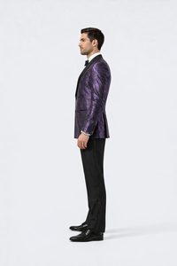 Purple Jacquard Prom Tuxedo Jacket – Double-Breasted Satin Peak Lapel