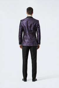 Purple Jacquard Prom Tuxedo Jacket – Double-Breasted Satin Peak Lapel