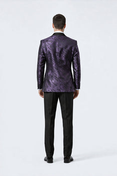 Purple Jacquard Prom Tuxedo Jacket – Double-Breasted Satin Peak Lapel