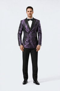 Purple Jacquard Prom Tuxedo Jacket – Double-Breasted Satin Peak Lapel