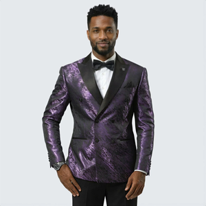 Purple Jacquard Prom Tuxedo Jacket – Double-Breasted Satin Peak Lapel