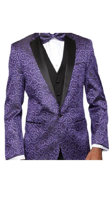 Purple Paisley-200VP  Two Toned Paisley Blazer or Tuxedo Suit + Pants Vested + Black Lapel Blazer Looking