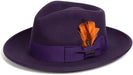 Gangster 100% Australian Wool Crushable Mens Fedora Hat - Removable Feather Gangster Purple Mens Fedora Hat
