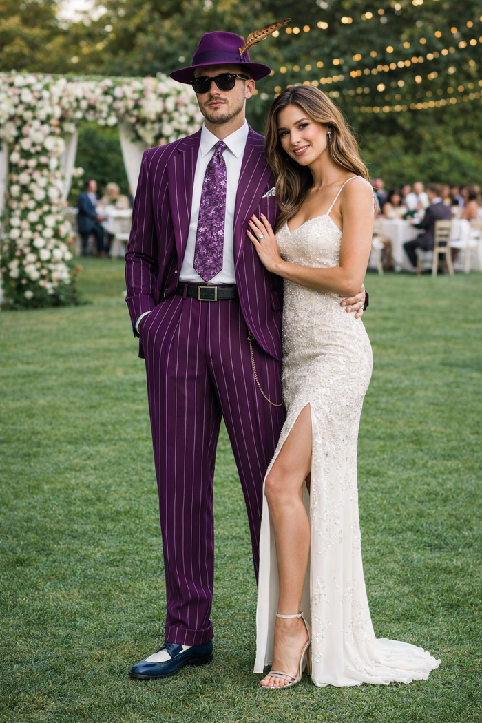 Purple Pinstripe Zoot Suit  3 Piece 1920s/1930s Gangster Outfit (Jacket and Pants and Vest)  Vintage Fashion