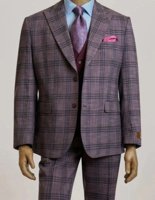 Steve Harvey Suits Clothing line - Steve Harvey Suits Mens Peak Lapel Modern Fit - No Pleated Pants Designer Brand Single Breasted Mauve 3 Piece Vested Suit