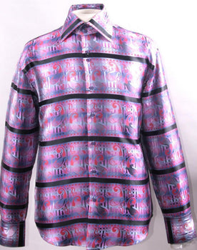 Mens Paisley Stripe High Collar Purple Shirt