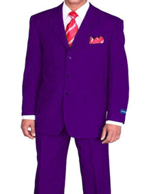 Three Button Suit - Classic Fit Pleated Pants - Mens 3 Button Classic Fit Poplin Purple Suit