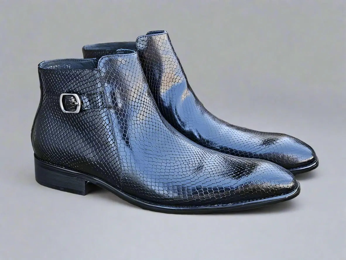 Python Printed Calfskin Buckle Strap Boot — MensUSA