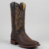 Mens Quincy Boots Wide Cowboy Boots Square Toe - Chocolate